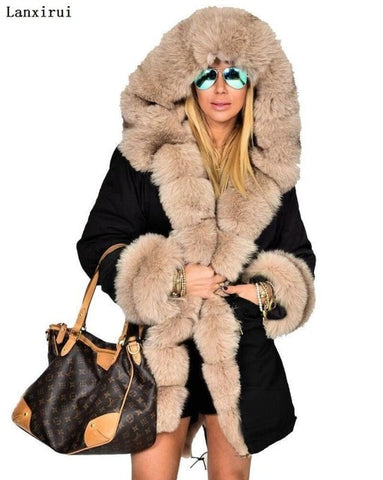 Lanxirui parka women Coats luxurious Large fur collar hooded coat warm Fox fur liner parkas long winter jacket top quality