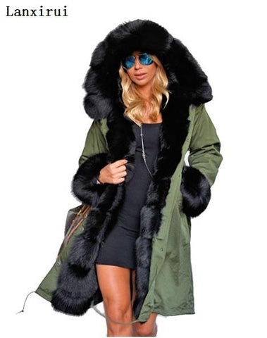 Lanxirui parka women Coats luxurious Large fur collar hooded coat warm Fox fur liner parkas long winter jacket top quality