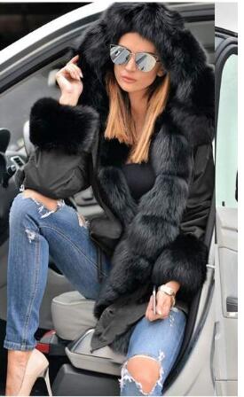 Lanxirui parka women Coats luxurious Large fur collar hooded coat warm Fox fur liner parkas long winter jacket top quality