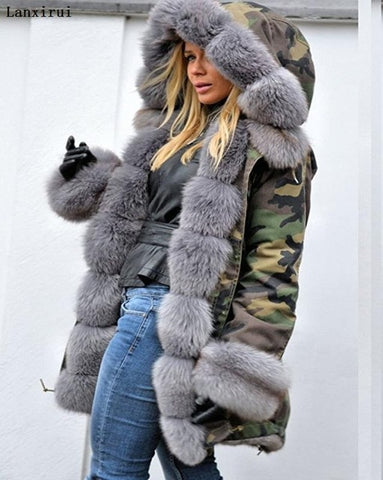 Lanxirui parka women Coats luxurious Large fur collar hooded coat warm Fox fur liner parkas long winter jacket top quality