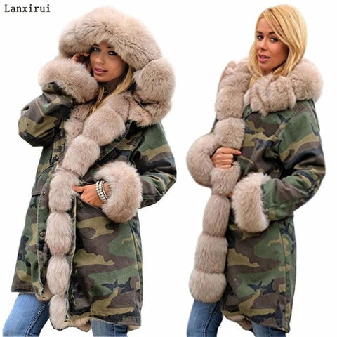 Lanxirui parka women Coats luxurious Large fur collar hooded coat warm Fox fur liner parkas long winter jacket top quality