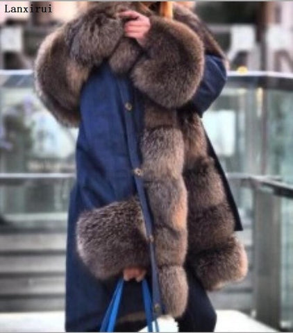 Lanxirui parka women Coats luxurious Large fur collar hooded coat warm Fox fur liner parkas long winter jacket top quality