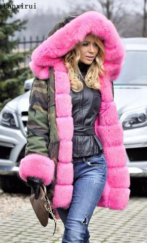 Lanxirui parka women Coats luxurious Large fur collar hooded coat warm Fox fur liner parkas long winter jacket top quality