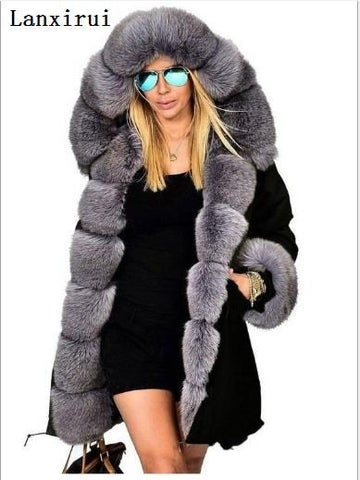 Lanxirui parka women Coats luxurious Large fur collar hooded coat warm Fox fur liner parkas long winter jacket top quality