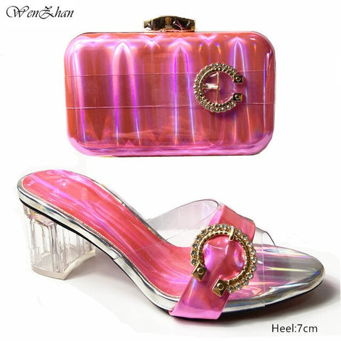 WENZHAN Italian matching shoes and bag set orange african wedding high heel shoes and bags With Metal Decoration 911-29