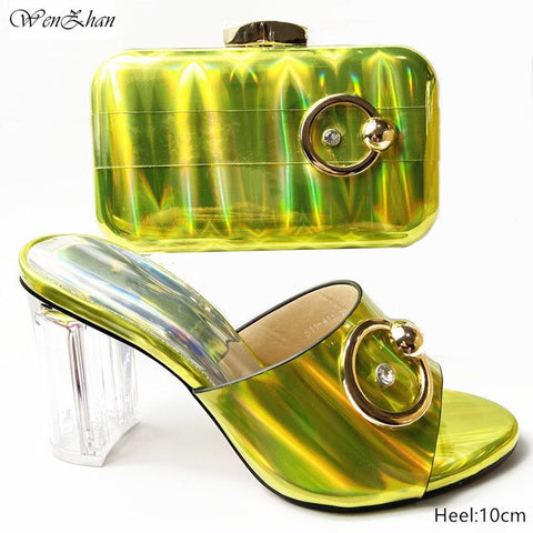 WENZHAN Italian matching shoes and bag set orange african wedding high heel shoes and bags With Metal Decoration 911-29