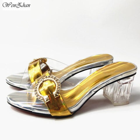 WENZHAN Italian matching shoes and bag set orange african wedding high heel shoes and bags With Metal Decoration 911-29