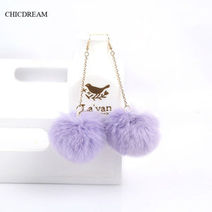 5 Colors Lovely Bunny Fur Ball Earrings Pom Pom Drop Earrings for Women Girls Dangle Earrings Fashion Jewelry Wholesale Price