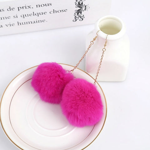 5 Colors Lovely Bunny Fur Ball Earrings Pom Pom Drop Earrings for Women Girls Dangle Earrings Fashion Jewelry Wholesale Price