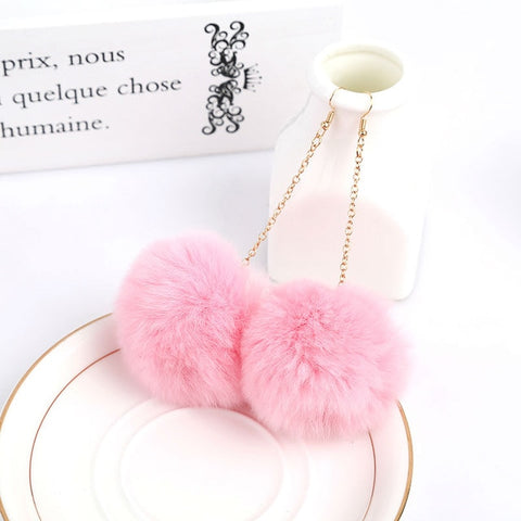 5 Colors Lovely Bunny Fur Ball Earrings Pom Pom Drop Earrings for Women Girls Dangle Earrings Fashion Jewelry Wholesale Price